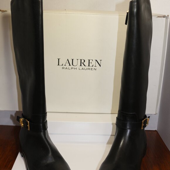RALPH LAUREN Shoes - Women’s Lauren Ralph Lauren Brooke II Black Burnished Leather Tall Boots